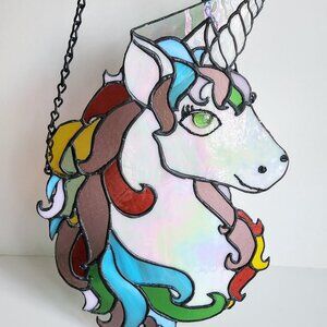 Large Stained Glass Unicorn Suncatcher Window Hanging Decor 15.8"